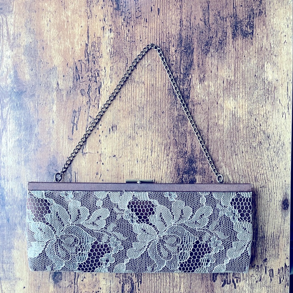 Vintage slip clutch with gold and silver lace
